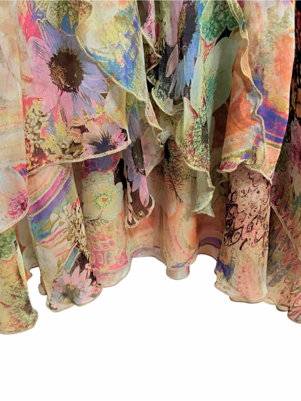 Qinpei.er Silk Floral Fairy Asymmetric Midi Dress Womens L Lightweight Boho Airy - Picture 4 of 10